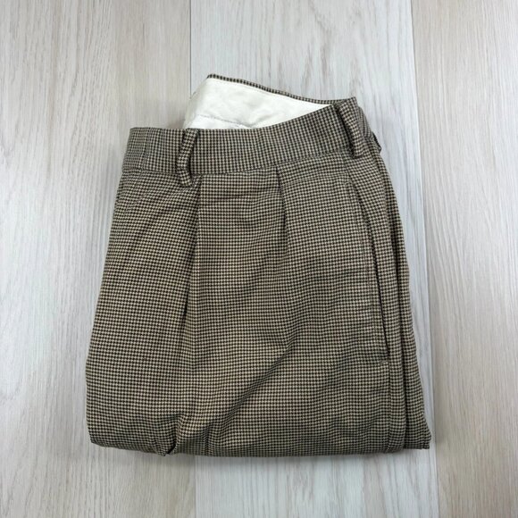 Vtg Polo Ralph Lauren Mans Light Brown Houndstooth Cotton Pleated Pant Size 32 - Picture 1 of 10